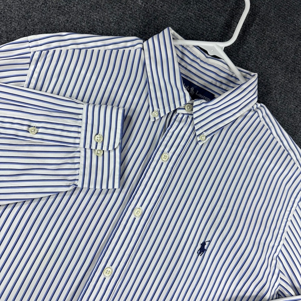 Ralph Lauren Button Down Mens 16.5 34/35 Blue White Striped Classic Fit Shirt